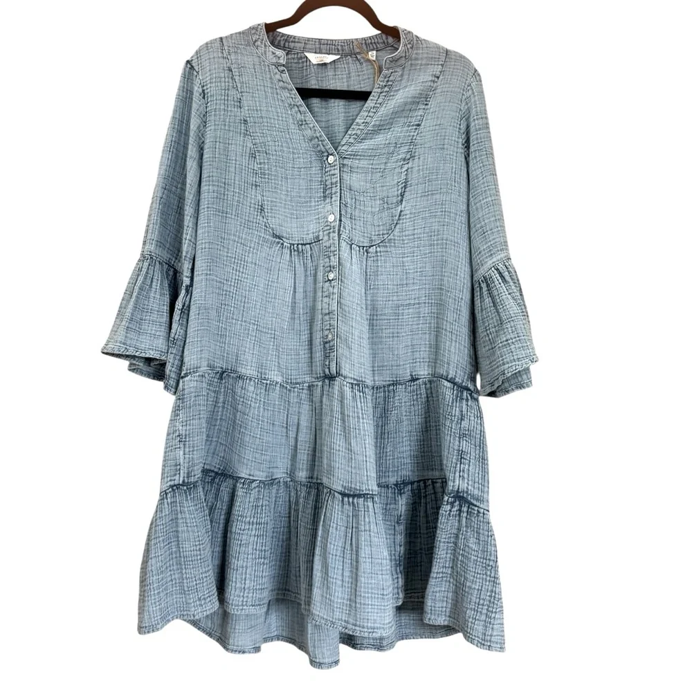 Faherty Dune Cotton Gauze Kasey Midi Dress, Light Blue Indigo, Size S, NWT - Picture 2 of 9